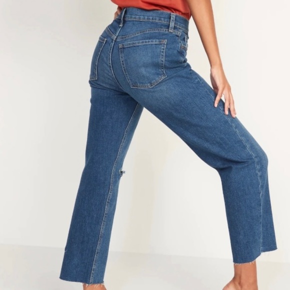 Old Navy Size 8 Extra High Rise Sky-Hi Straight Raw-Hem Ankle Jeans Button Fly - Picture 7 of 10